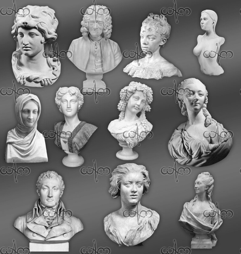 Baroque Ancient Bust Statues Clip Art Graphic Design Pattern for your art projects image 1