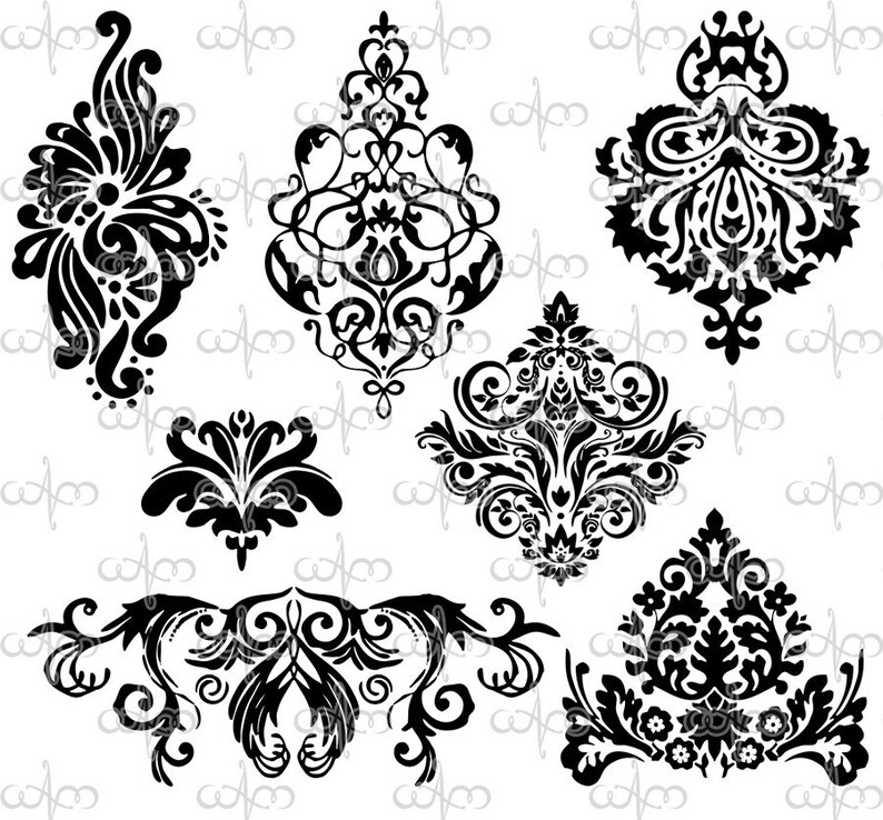 Damask Clip Art 3 Graphic Design Pattern for your art projects image 1