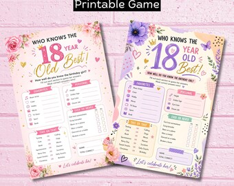 18th Birthday Gifts | Who Knows Me Best Game | Printable 18th Birthday Party Activity | Fun Birthday Gift Game for Boys & Girls