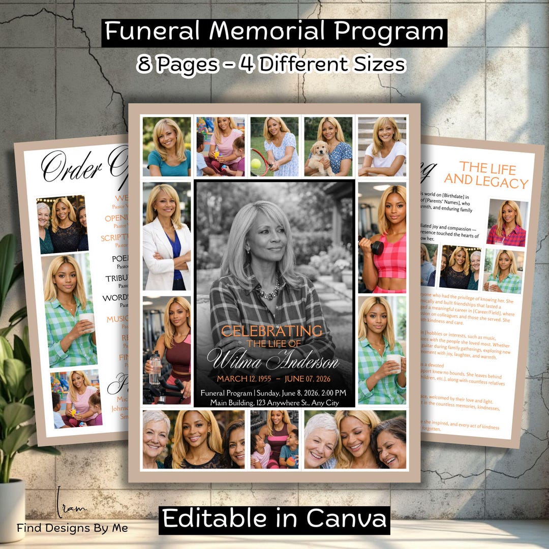 Modern Obituary Template for Women | Memorial Service | Celebration of ...