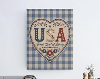 愛国的な装飾 | 刺繍アートプリント | アメリカ建国250周年記念壁飾り | ヴィンテージアメリカン7月4日プリント