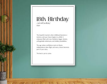 18th Birthday Gifts for Her & Him | Funny Dictionary Definition Poster | Printable Wall Art | Gift for 18th