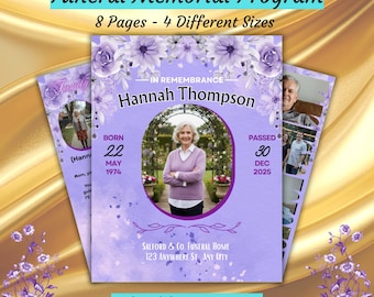 08 Minimalist Funeral Program Template | Editable Canva Obituary Template for Women | Memorial Card