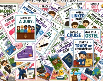 18th Birthday Gifts for Her & Him | 90 Birthday Gift Tag Printables | 72 Things You Can Do at 18 Cards | Milestone Birthday