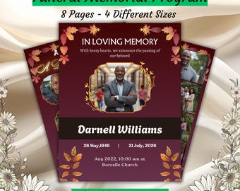 08 Elegant Funeral Program | Canva Obituary Template for Men | Memorial Brochure | Funeral Announcement