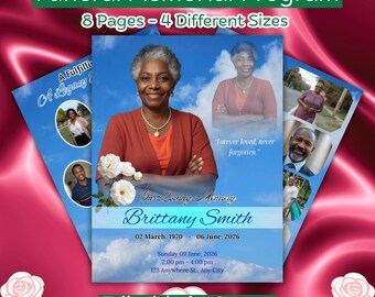 08 Obituary Template for Women | Funeral Program | Elegant Memorial Program Canva | Honoring the Life Of