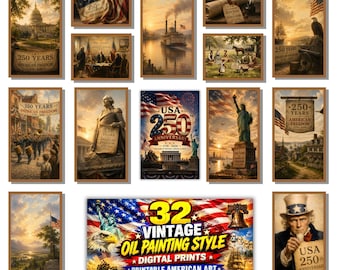 Bundle Of 32 | America 250 Wall Decor | 250th Anniversary Americana Art | Land of the Free Farmhouse Print