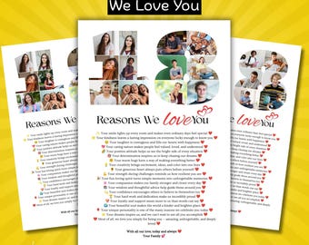18th Birthday Gifts | Reasons We Love You Number 18 Photo Collage | Editable Birthday Gift | Personalized Gift for Her & Him