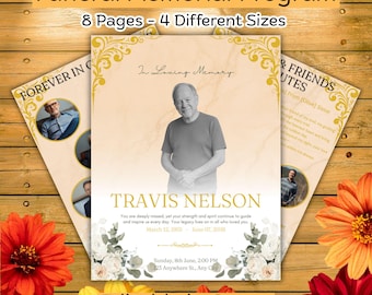 08 Obituary Template for Men | Funeral Program | Canva Editable Memorial Program | Honoring The Life Of