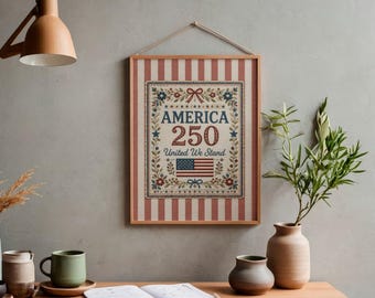 アメリカ建国250周年記念「自由の国」プリントウォールアート｜アメリカ建国250周年記念デコレーション｜愛国的な刺繍アート｜7月4日愛国デコレーション