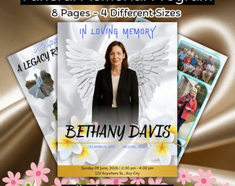 08 Funeral Program | Obituary Template for Women | Funeral Design | Memorial Service | Celebration of Life