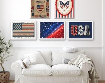Bundle Of 5 | 250 Years of Freedom Printable | America 250th Americana Decor | USA Patriotic Wall Art | July 4th Print