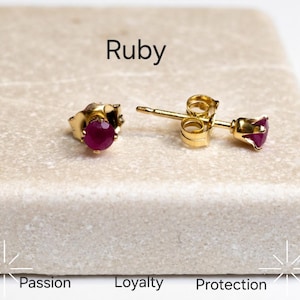 Ruby Stud Earrings, 14k Gold, Dainty Gemstone Earrings, Wedding Anniversary, Birthstone Jewellery