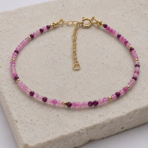 Ruby Dainty Gemstone Beaded Bracelet, July Birthstone, 40th Wedding Anniversary gift, Shaded Ruby Bracelet