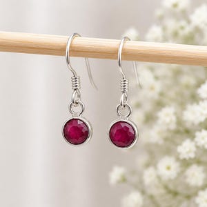 Ruby and 925 Sterling Silver Dangle Earrings, July Birthstone,  Anniversary Gift For Her, Ruby Jewellery Gift