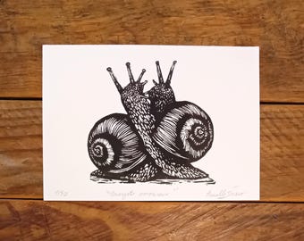 Loving Snails - Original numbered linocut (Limited edition)