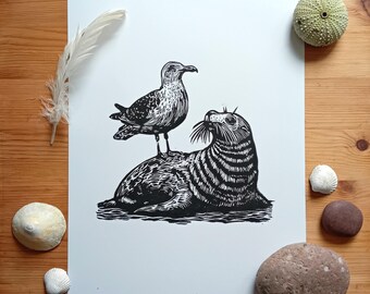 Complicidad en la orilla - Linograbado original numerado (edición limitada)