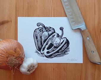 Pimientos - Linograbado original numerado (Edición limitada)