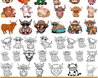 Highland Cow Svg Bundle, Floral Cow Svg, Cow Png, Baby Cow Svg, Cow Clipart, Svg, Png, Jpg, AI, Eps, Instant Download Svg, Cute Cow Svg