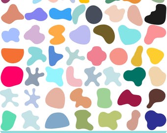 May include: A collection of colorful, abstract shapes in various sizes and forms, including circles, blobs, and starbursts. The shapes are in shades of pink, blue, orange, green, and purple. The text "ABSTRACT SHAPES SVG BUNDLE" is at the bottom.