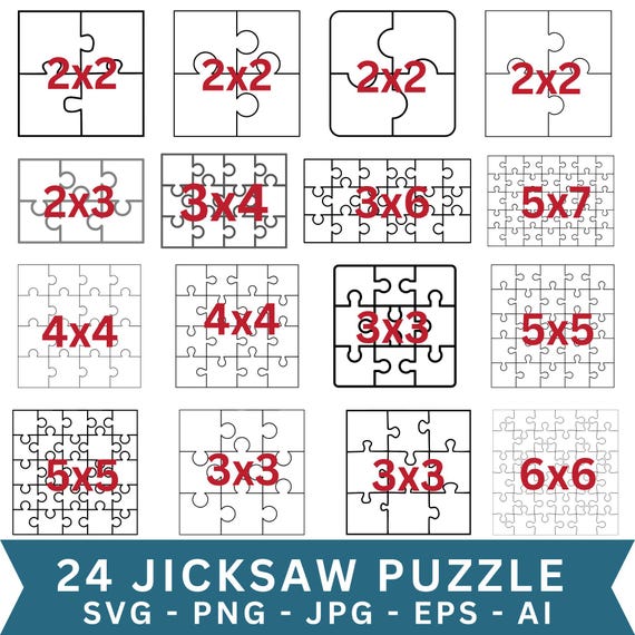 24 Jigsaw Puzzle Templates – Laser Cut SVG, AI, EPS (Digital Download)