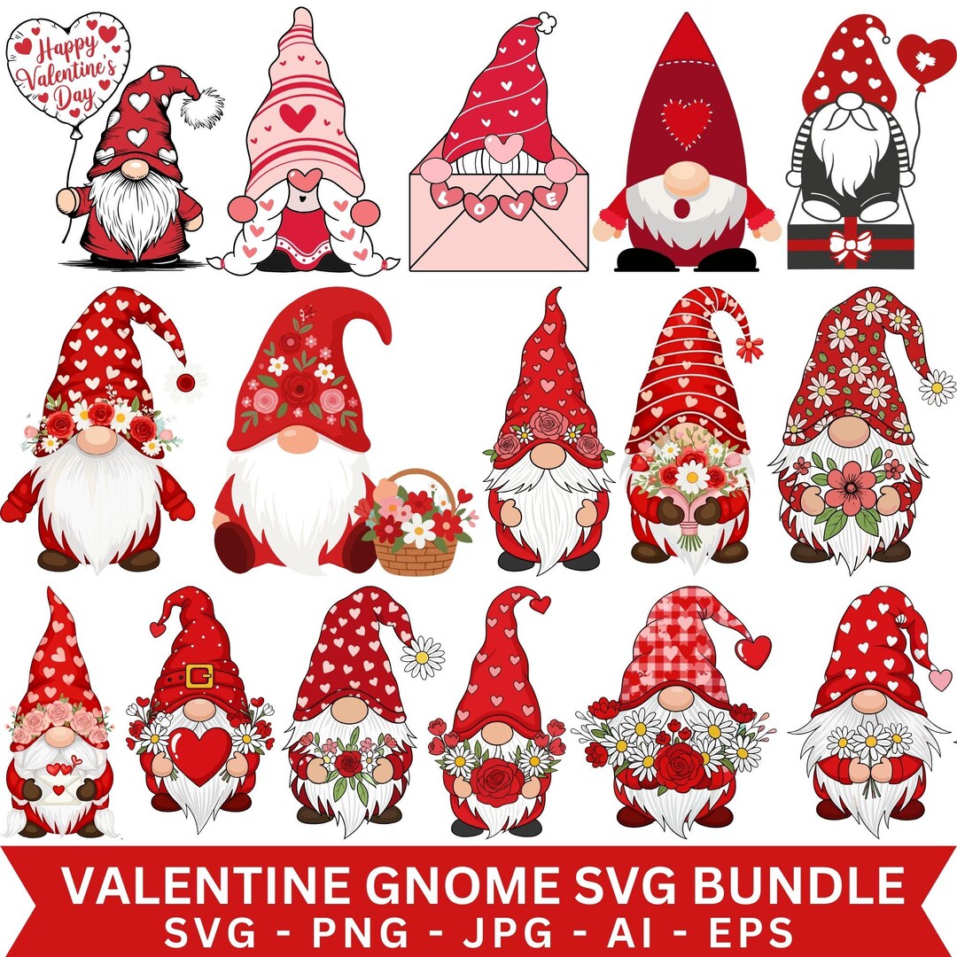 Valentine Gnome SVG Bundle: Love, Heart SVG, Cut Files for Cricut ...
