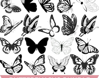 Paquete SVG de mariposas, archivos de corte, imágenes prediseñadas y siluetas (descarga digital)