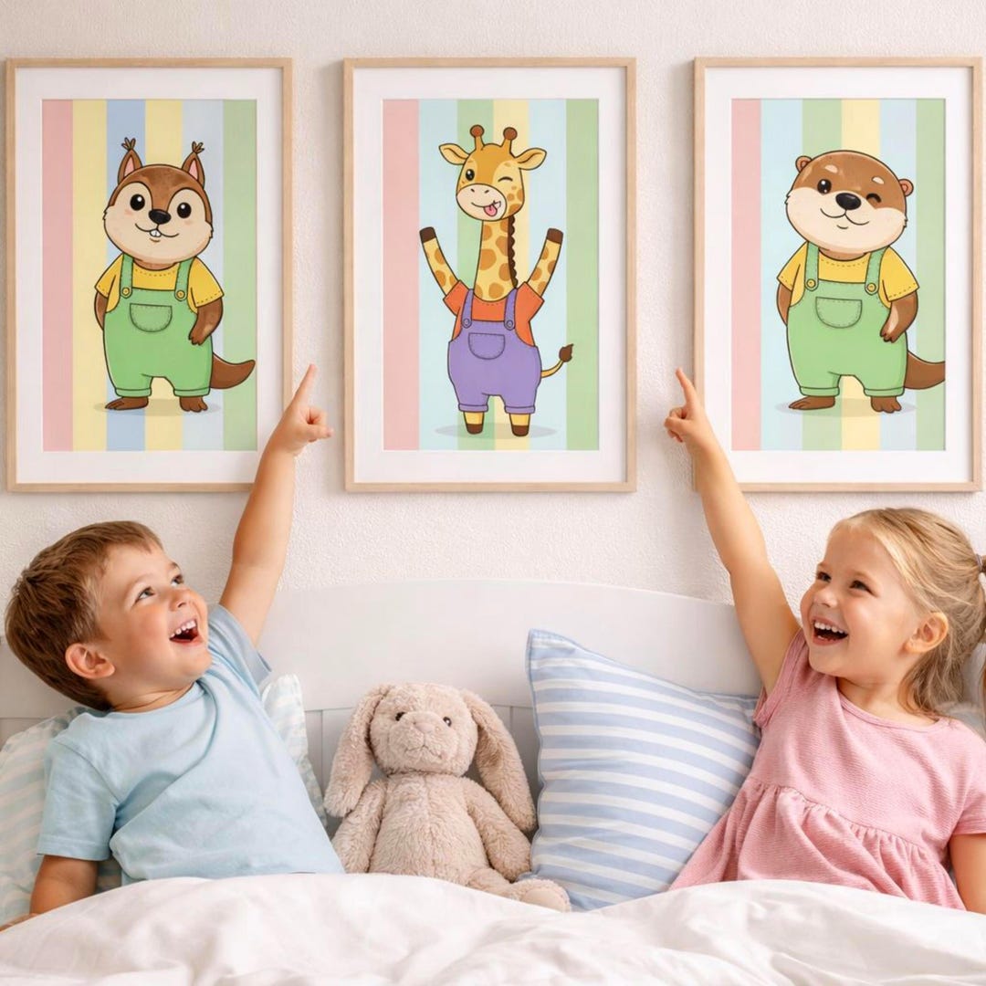 Cute Animal Nursery Wall Art Set of 3, Baby Room Decor, Kids Bedroom ...