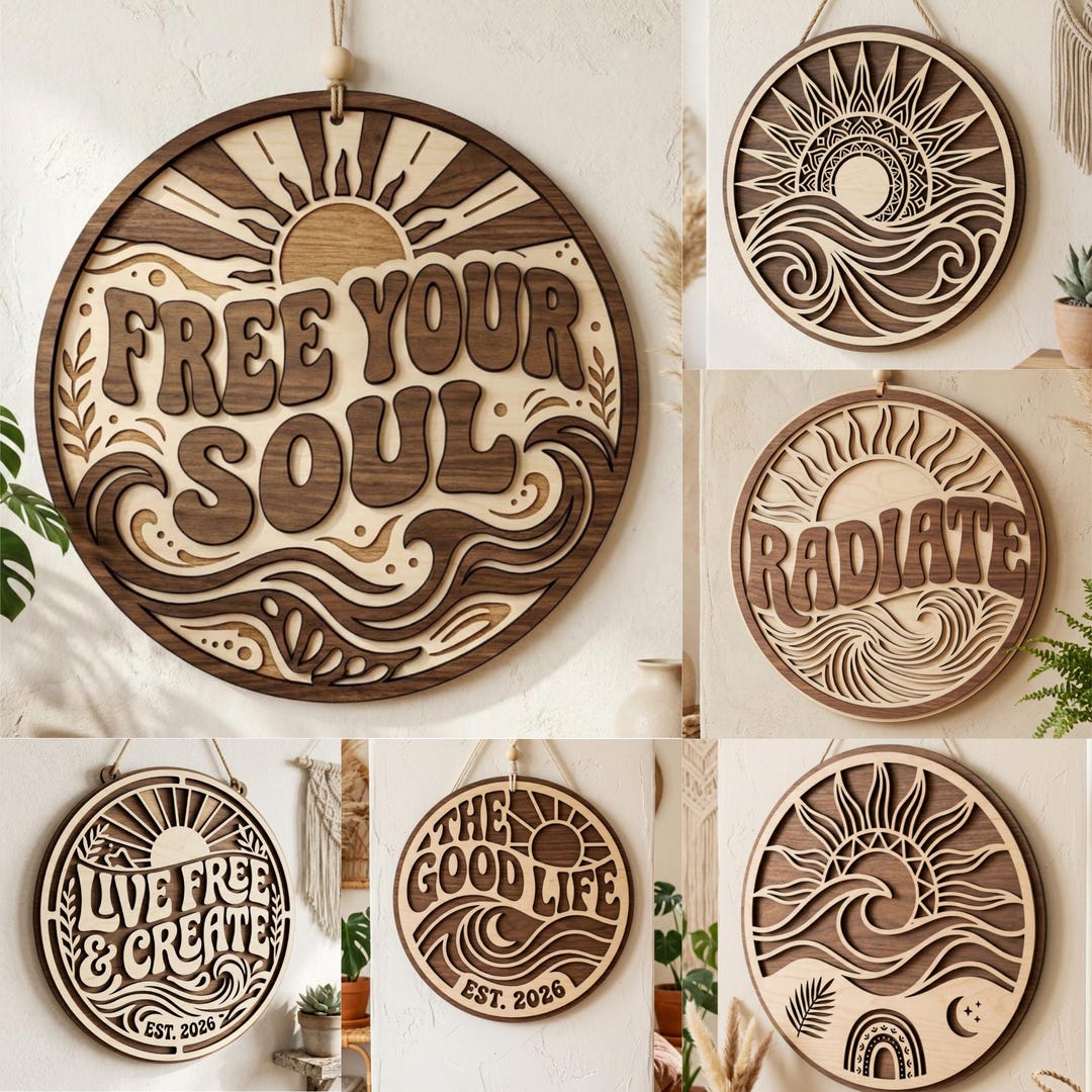Multilayer Retro Boho Wall Art Laser Cut File SVG - 3d - Glowforge ...