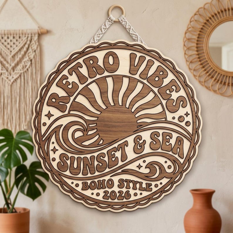 3D Retro Boho Wall Art Laser Cut File SVG - Multi Layer Coastal Soul ...