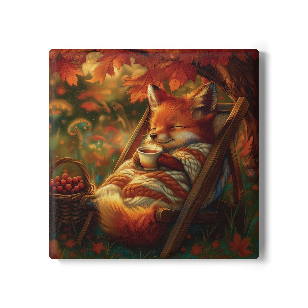 Cozy Fox Ceramic Coaster | Autumn Woodland Animal Decor | Fall Gift for ...