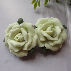 2pcs (30-34mm)Large Ceramic Rose Flower,Lime