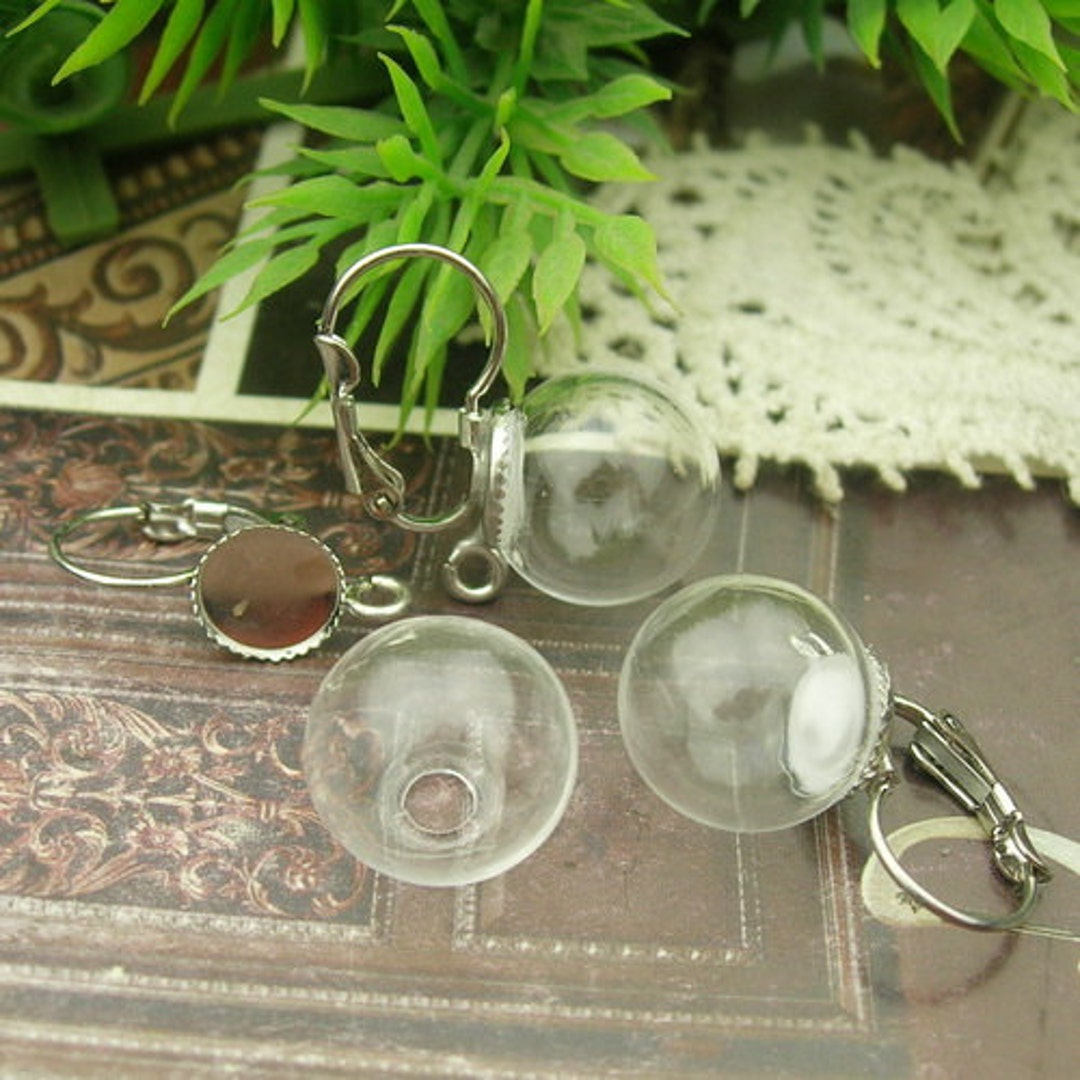 6sets 14mm Medium Clear Glass Globe Bottle Withsilver Plated Etsy