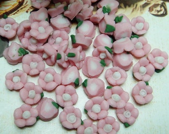 15pcs(6mm)Diy forget me not ceramic,Pink With White