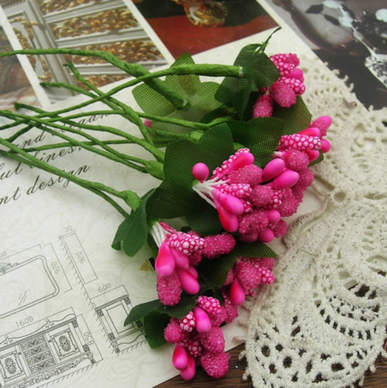 6 pcs Beautiful Simulation Of Berries Mini Flowers Pink image 3