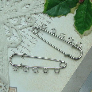 6Pcs  50mm  Silver Plated  Safety Pin / Brooch with 5 Hole