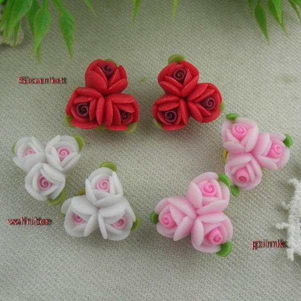 6pcs (8x15mm) Beautiful Unique Fimo Rose Flower,(FR1201)