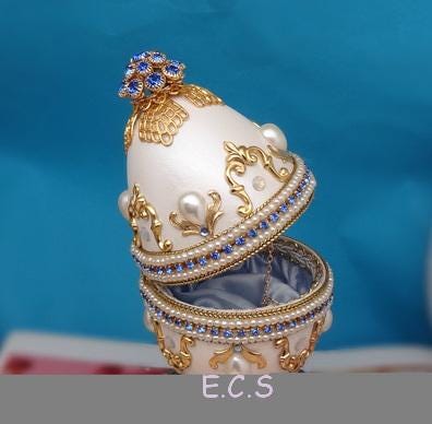 Jeweled Goose Egg Jewelry Box: Sapphire Swarovski Crystal Music