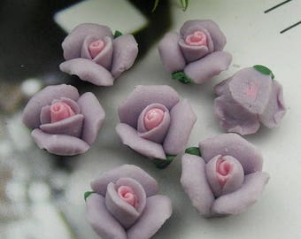 10pcs-(10mm)  Ceramic Rose Flower Ceramic purple/Pink