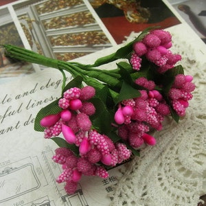 6 pcs Beautiful Simulation Of Berries Mini Flowers Pink image 1