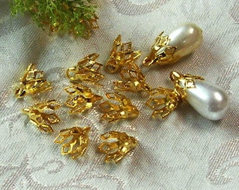 24pcs  golden plated  Bead Cap 7 x 10 mm .