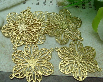 8pcs Golden Plated Flower Filigree (2 Loop) 25mm