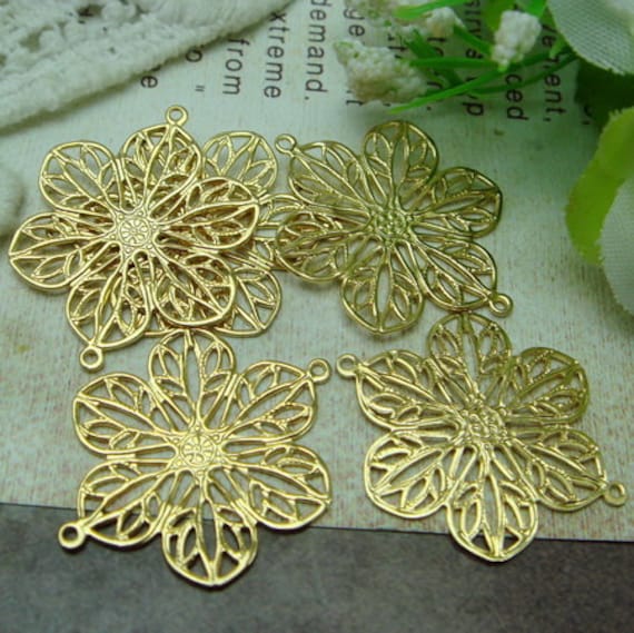 8pc Silver Plated Filigree Connectors - Rose Flower Shapes (Round, Rectangle, Oval)