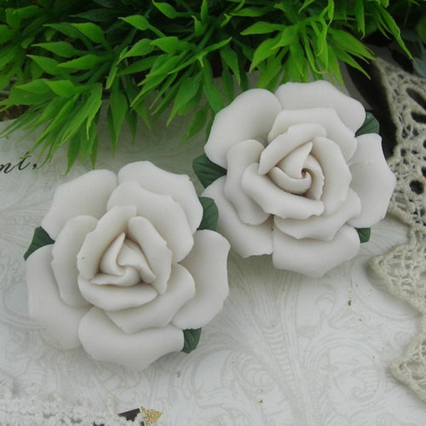 2pcs -(34mm) Diy Large Ceramic Rose Flower,White