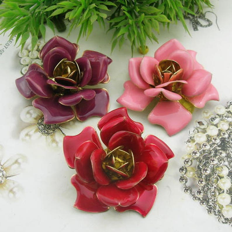 2 pcs50mm Big Rose Silver Plated on Brass Finding Resin Glossy, Rose image 1