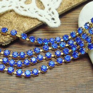1 yard (36 tum) PP18 PRECIOSA Högkvalitativ kristallkoppkedja i gyllene mässingsbas - Safir