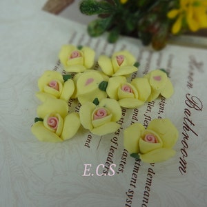 10pcs (16mm) Big Rose Ceramic Yellow/Pink Centre