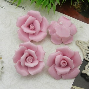 4pcs(23mm -26mm) Ceramic Rose Flower,Pink