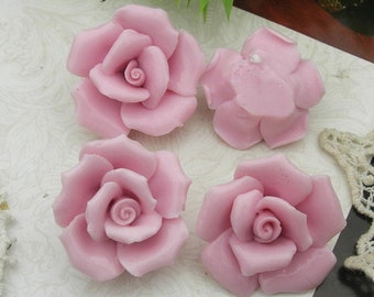 4pcs(23mm -26mm) Ceramic Rose Flower Not Holds,Pink