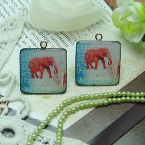 4 pcs 25x25 mm Handmade Resin Pendants with Antique Bronze Pendant SettingH151504 image 1